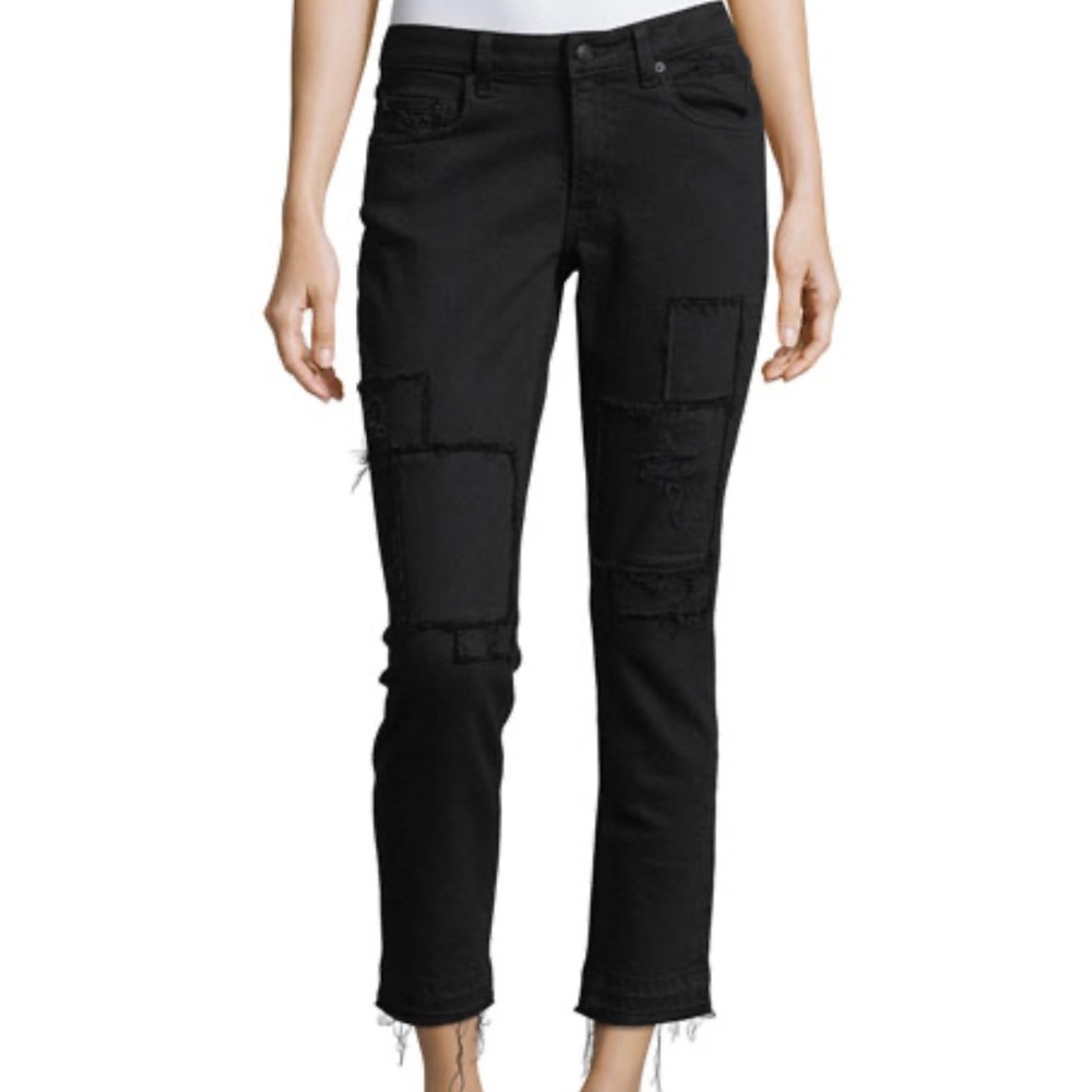 Derek Lam 10 Crosby Mila Mid-Rise Slim Girlfriend Jeans w/ Patchwork